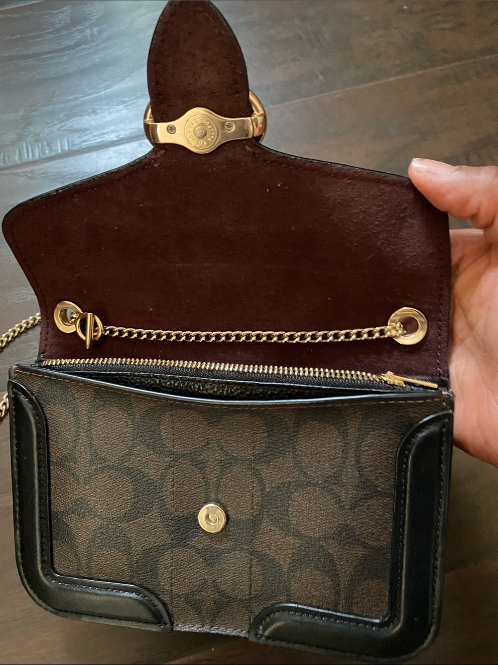 Coach Georgie Crossbody Gold Chain Monogrammed Brown Black 7287 - Picture 4 of 16